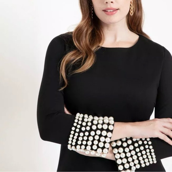 Eloquii Pearl Beaded Cuff Black Shift Dress 20 Plus Evening Cocktail Party - Picture 2 of 7